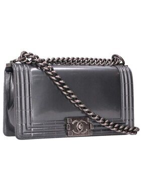 Chanel 25 Logo Patent Chain Shoulder Bag 25